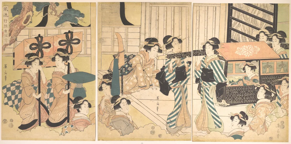 Promenade of Famous Beauty Escorted by Many Female Attendants | Kikugawa Eizan - 浮世繪畫廊
