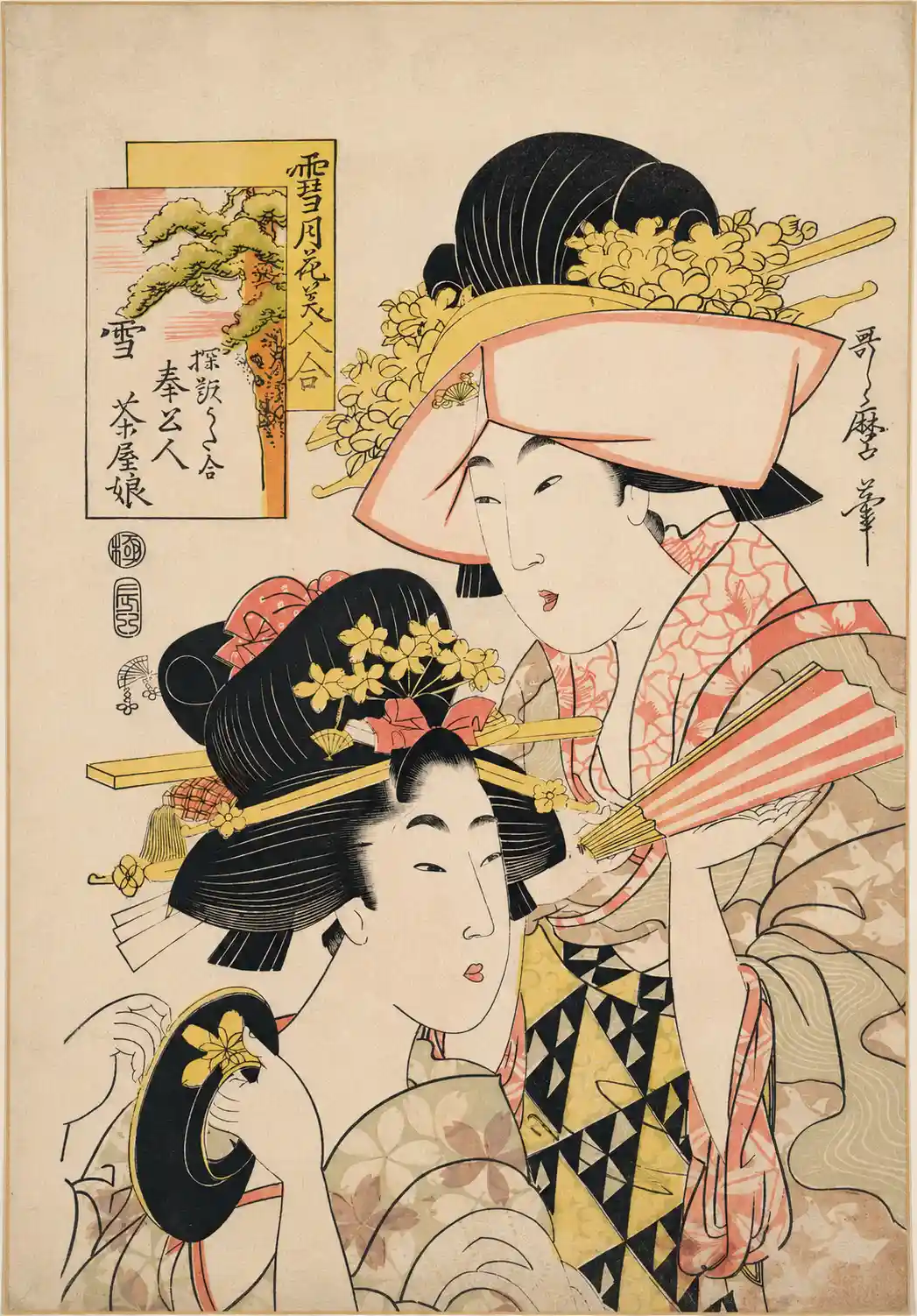 Teahouse girl and servant: Snow from the series Comparison of Snow, Moon and Flower Beauty | Kitagawa Utamaro - 浮世繪畫廊
