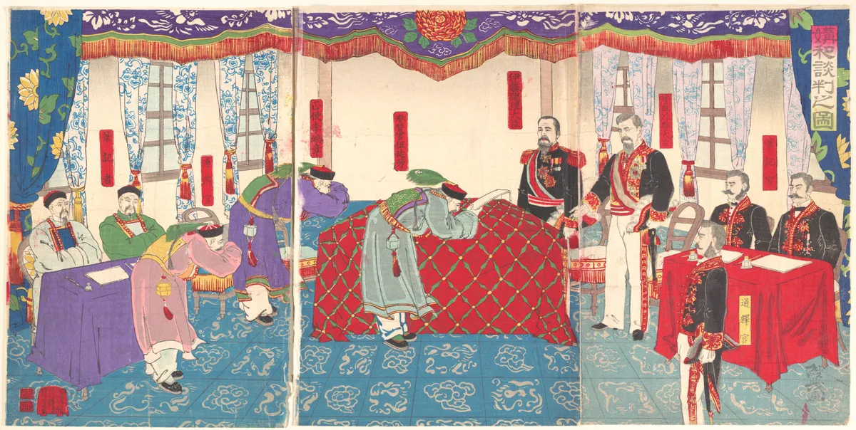 Negotiations after the Sino-Japanese War | Fuenken Tsuneshige - 浮世繪畫廊