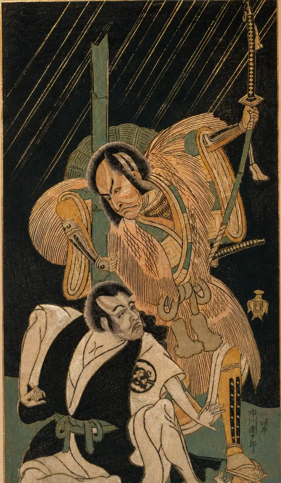 Actors Ichikawa Danjūrō IV as Yakko Yodohei and Nakamura Utaemon I as the Monk Kiyomizu no Seigen | Katsukawa Shunshō 勝川春章 - 浮世繪妖怪與怪談幽靈畫廊