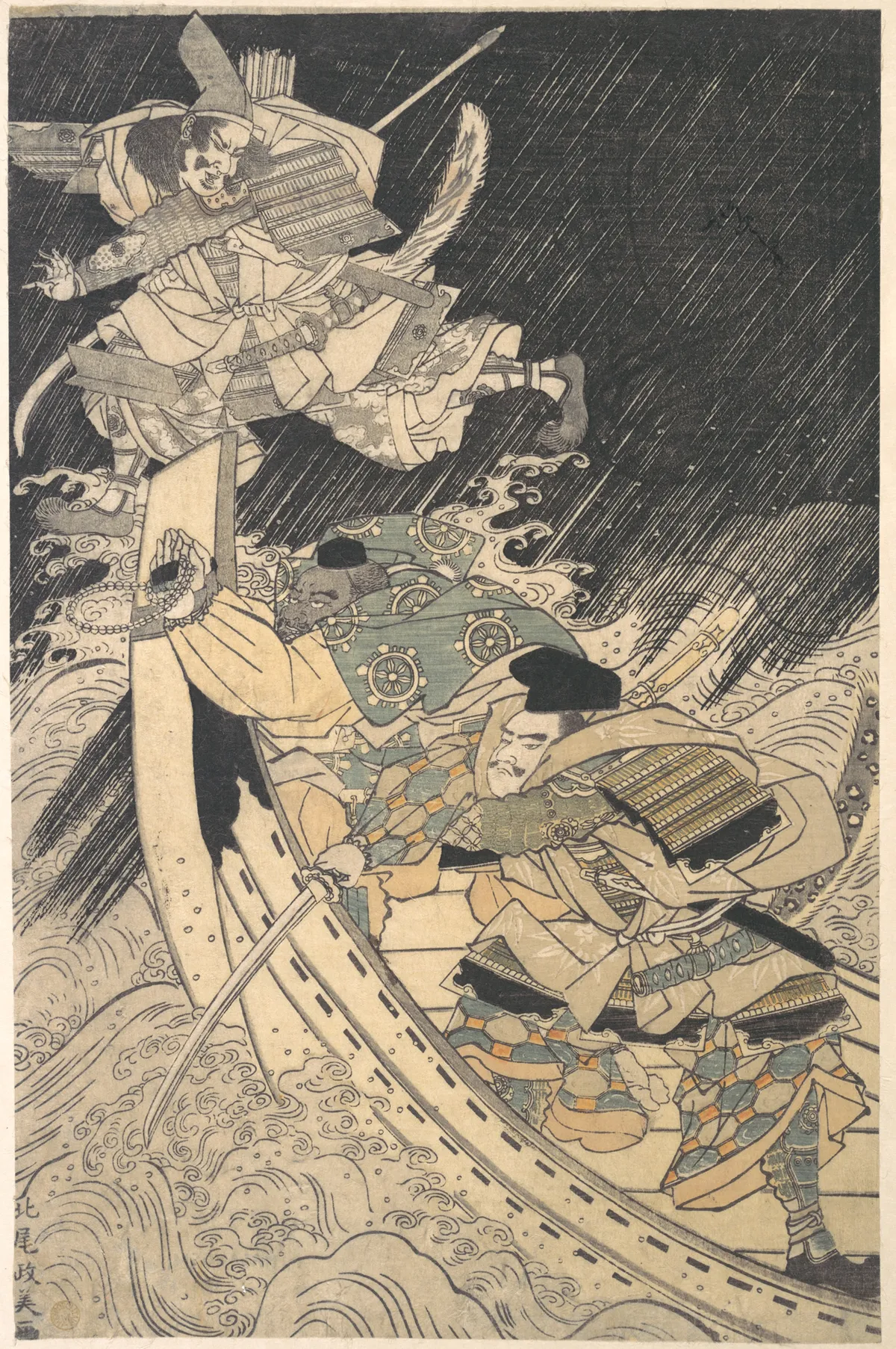 Minamoto Yoshitsune and His Retainer, the Monk Benkei, Putting to Flight the Ghost of Taira no Tomomori | 浮世繪妖怪藝術