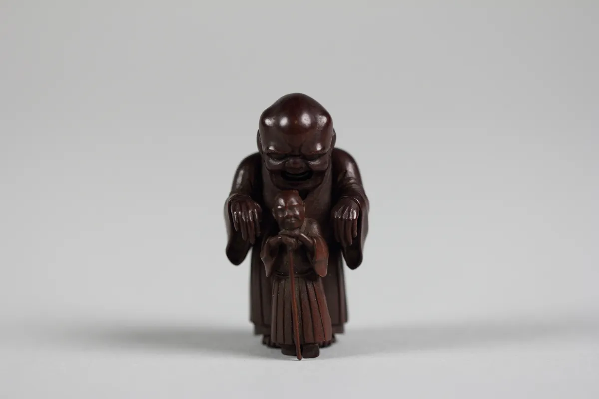 Netsuke of Ghost Trying in Vain to Frighten Blind Man | 浮世繪妖怪藝術