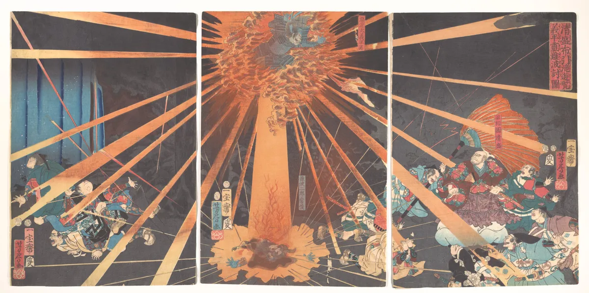 Kiyomori’s Visit to Nunobiki Waterfall: The Ghost of Yoshihira Taking Revenge on Nanba | 浮世繪妖怪藝術