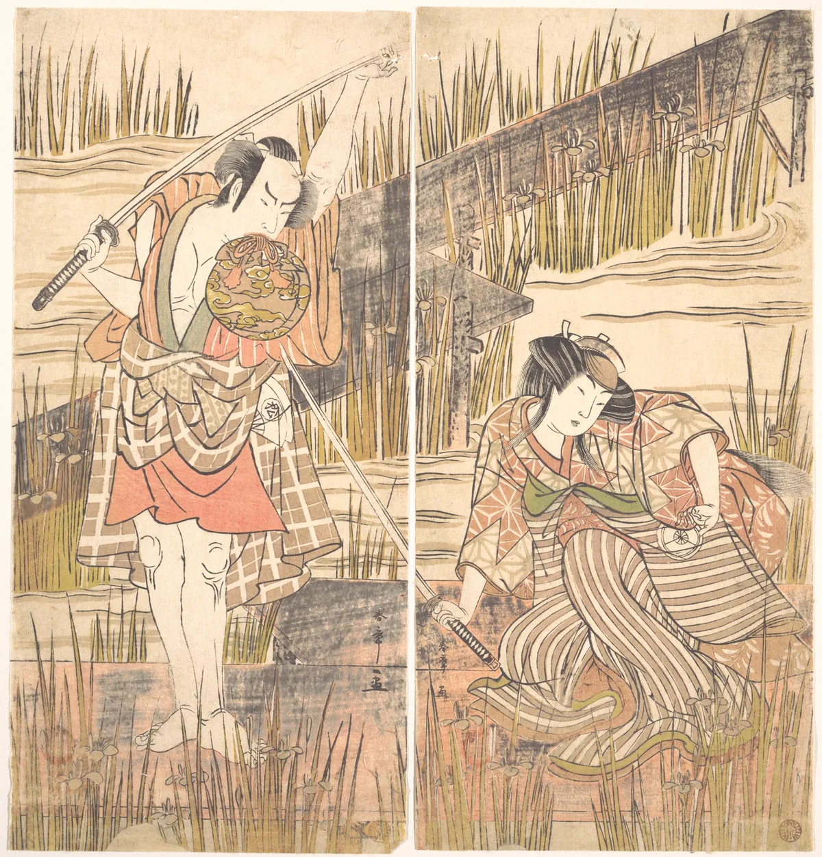 The Actor Onoye Matsusuke with Sword Held Above His Head with Both Hands | Katsukawa Shunshō 勝川春章 - 浮世繪畫廊