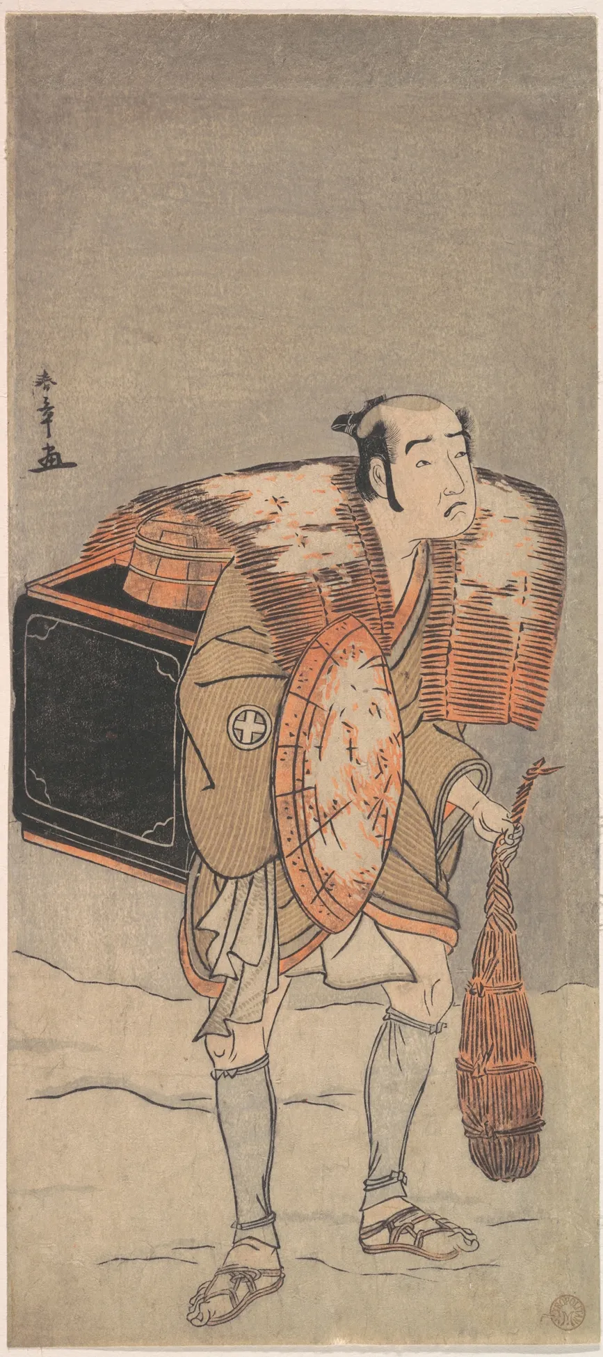 Otani Tomoemon (?) as a Peddler Trudging Through the Snow | Katsukawa Shunshō 勝川春章 - 浮世繪畫廊