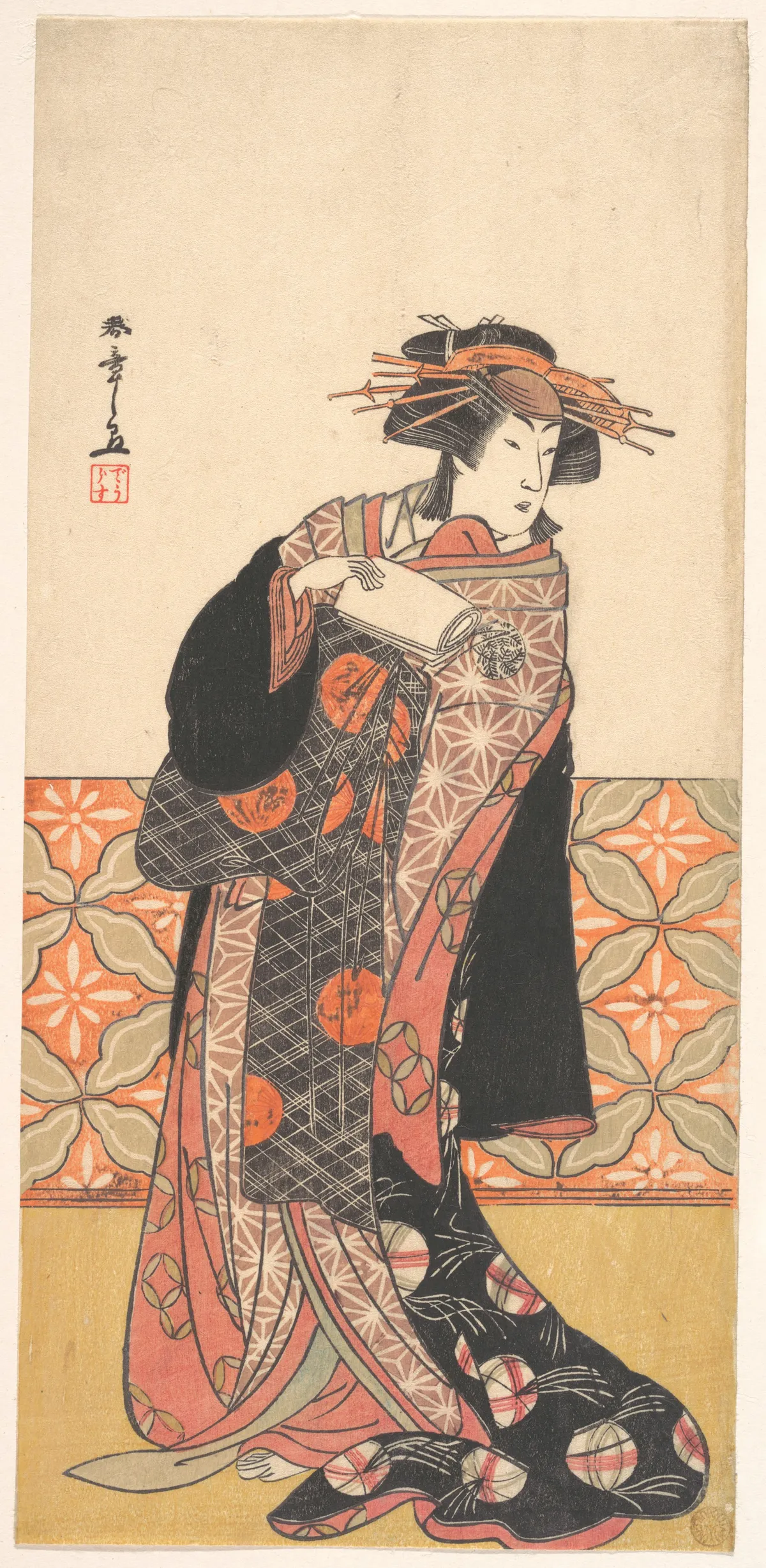 Nakamura Riko as Richly Clad Courtesan Standing in a Room | Katsukawa Shunshō 勝川春章 - 浮世繪畫廊