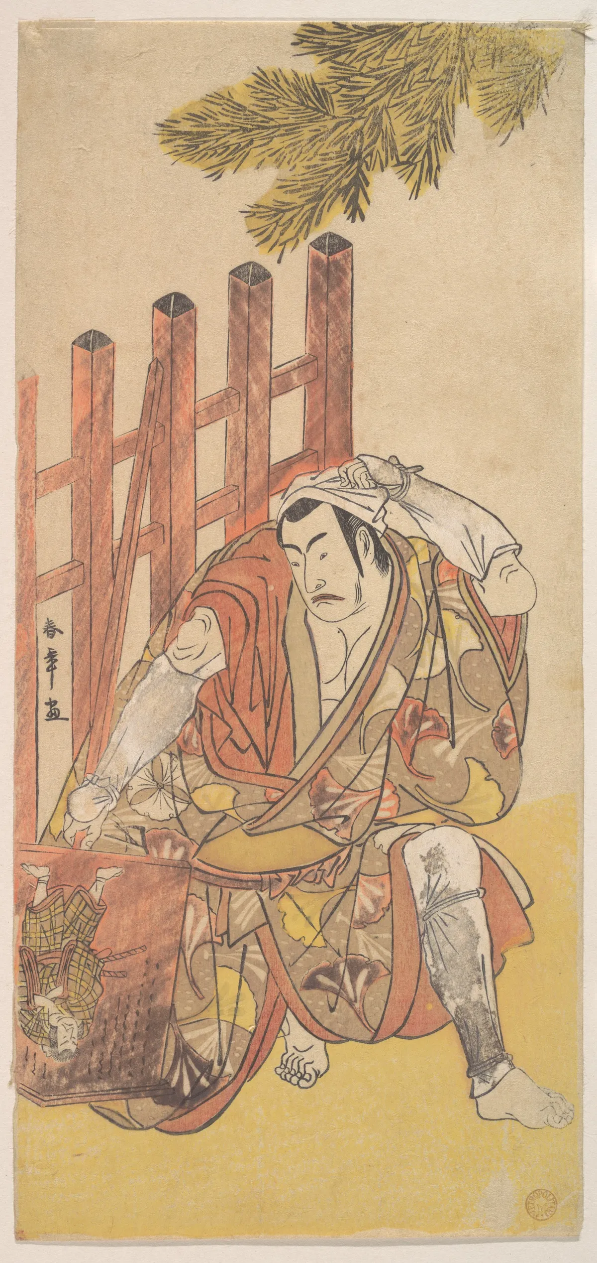 The Fourth Matsumoto Koshiro as an Outlaw Looking at a Wooden Ninsogaki | Katsukawa Shunshō 勝川春章 - 浮世繪畫廊