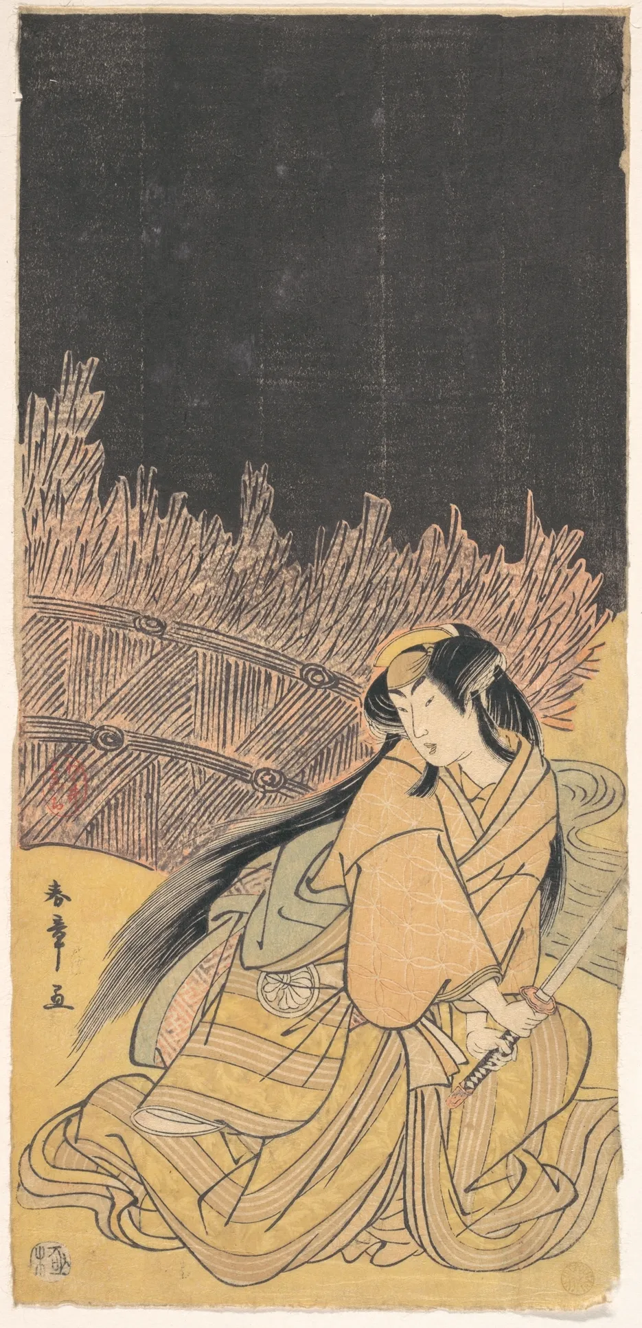 The Third Segawa Kikunojo as a Woman in a Crouching Position | Katsukawa Shunshō 勝川春章 - 浮世繪畫廊