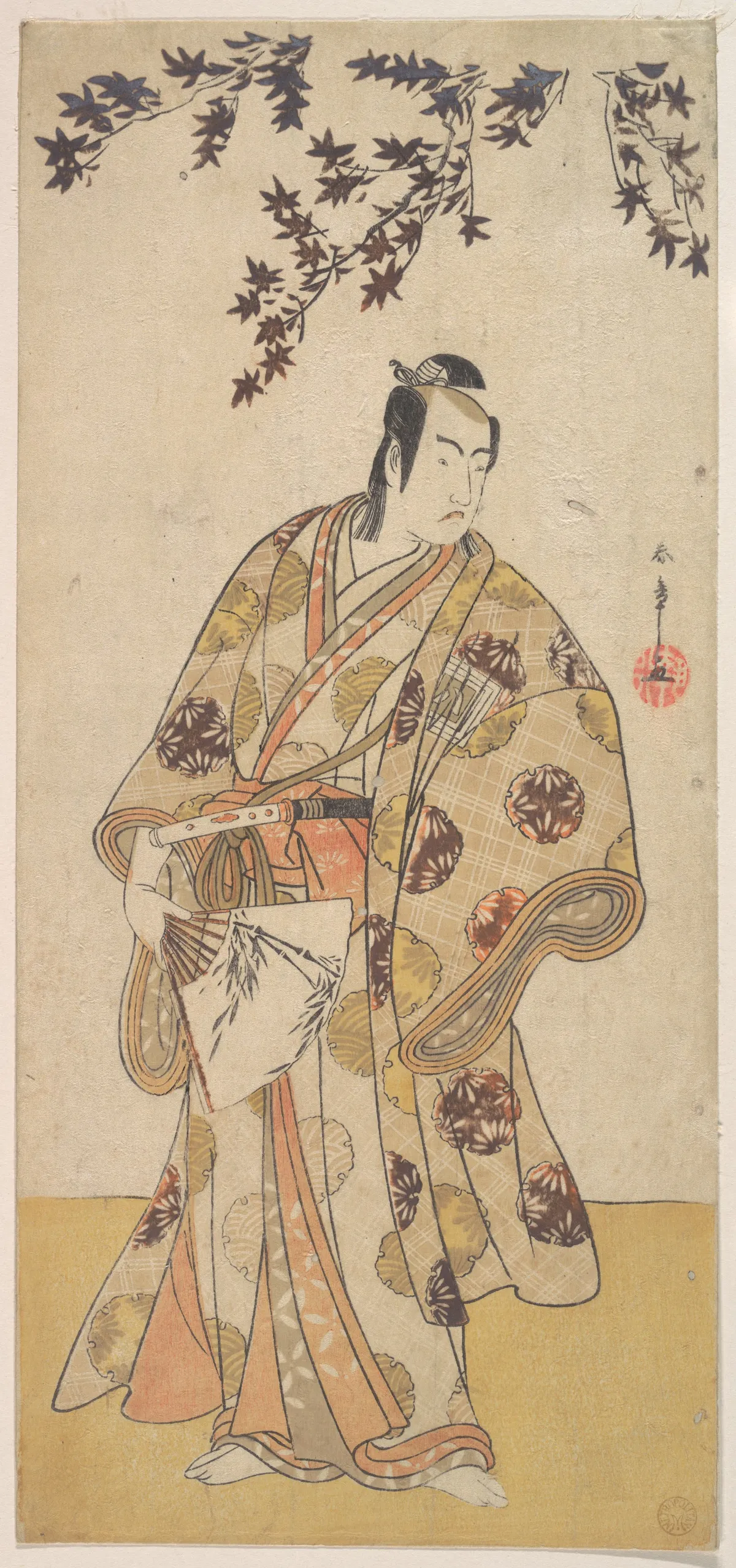 The Third Ichikawa Yaozō as a Daimyo Standing Under a Maple Tree | Katsukawa Shunshō 勝川春章 - 浮世繪畫廊