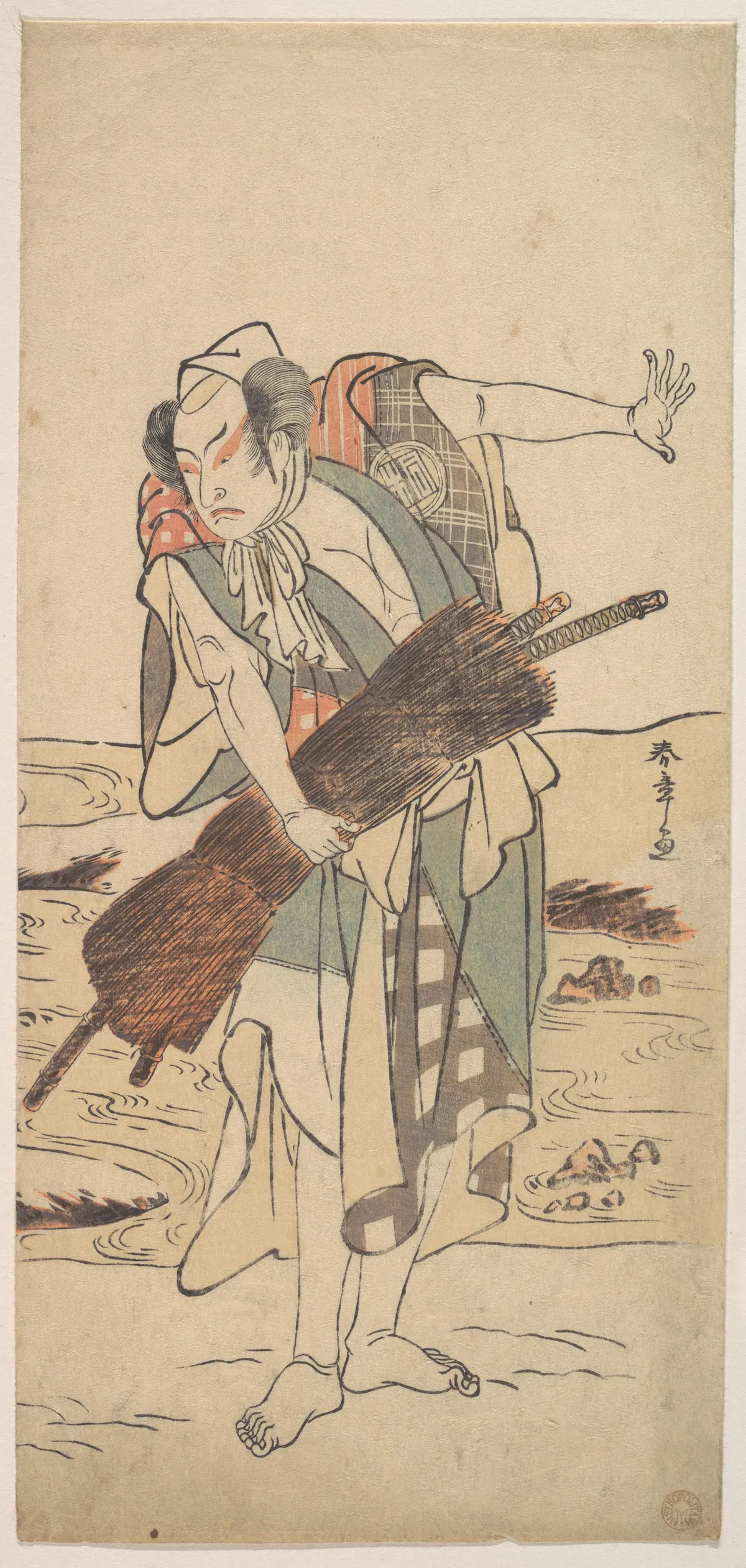 Arashi Sangoro as a Ronin Samurai Standing on the Bank | Katsukawa Shunshō 勝川春章 - 浮世繪畫廊