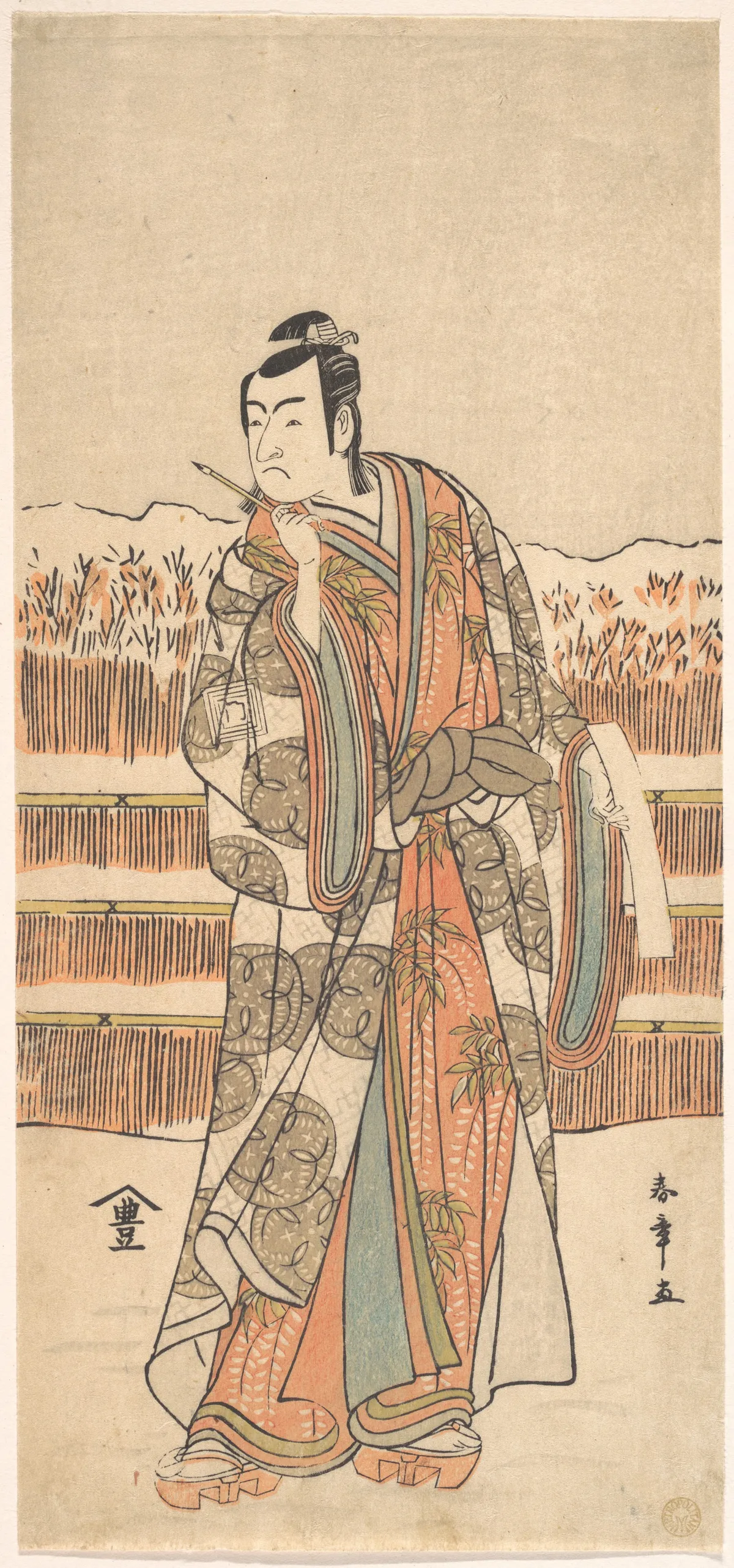 The Second Ichikawa Monnosuke as a Man of High Rank Standing in the Snow | Katsukawa Shunshō 勝川春章 - 浮世繪畫廊