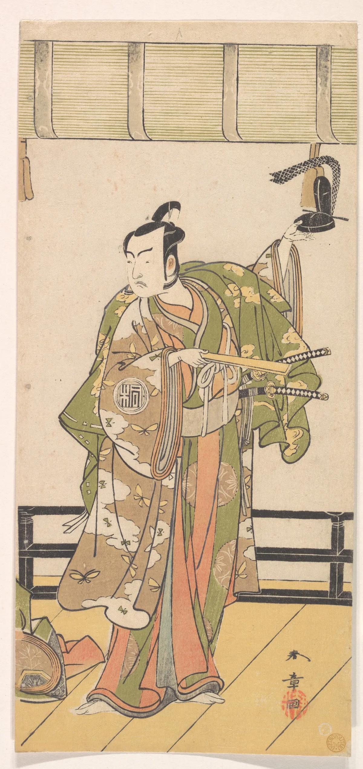 Arashi Sangoro as a Samurai Standing on the Veranda of a Great House | Katsukawa Shunshō 勝川春章 - 浮世繪畫廊