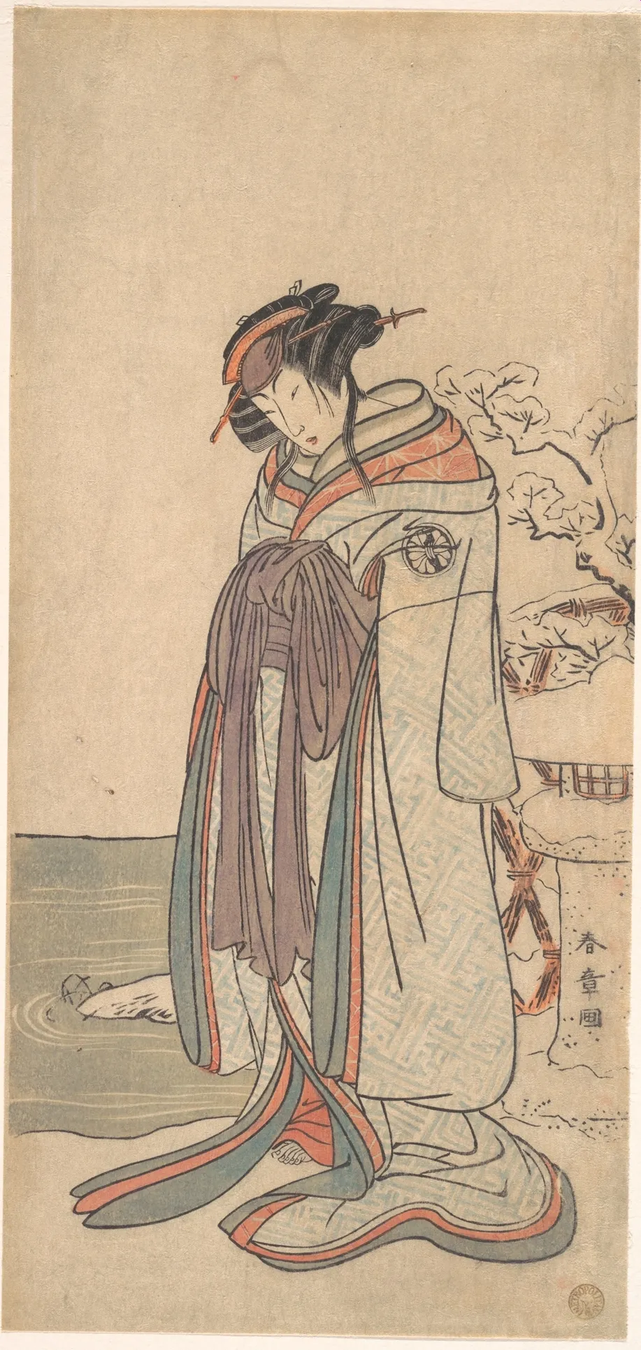 The Third Segawa Kikunojo as a Courtesan Standing in the Snow | Katsukawa Shunshō 勝川春章 - 浮世繪畫廊
