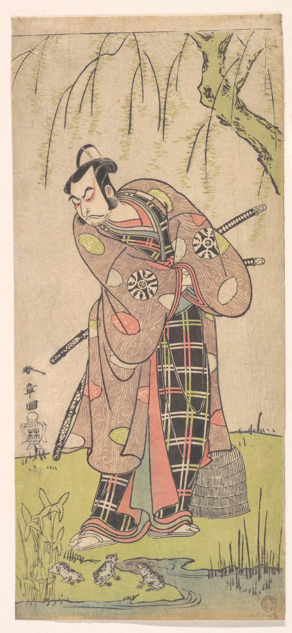 The First Nakamura Nakazo as a Samurai Standing Near a Willow Tree | Katsukawa Shunshō 勝川春章 - 浮世繪畫廊