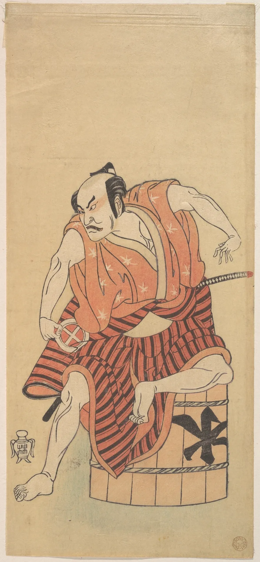 The Third Otani Hiroemon as an Otokodate Seated Upon an Inverted Tub | Katsukawa Shunshō 勝川春章 - 浮世繪畫廊