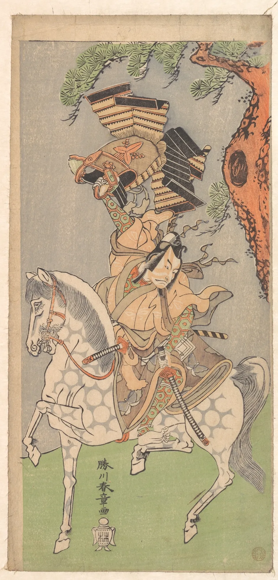 Ichikawa Danjuro V as a Warrior Mounted on a Dapple Gray Horse | Katsukawa Shunshō 勝川春章 - 浮世繪畫廊