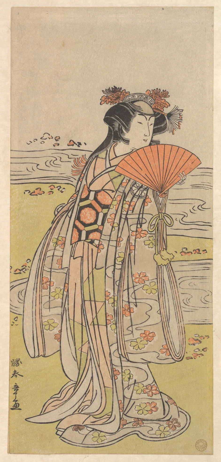 The Actor Segawa Kikunojo III as a Woman Standing near a Winding Stream | Katsukawa Shunshō 勝川春章 - 浮世繪畫廊