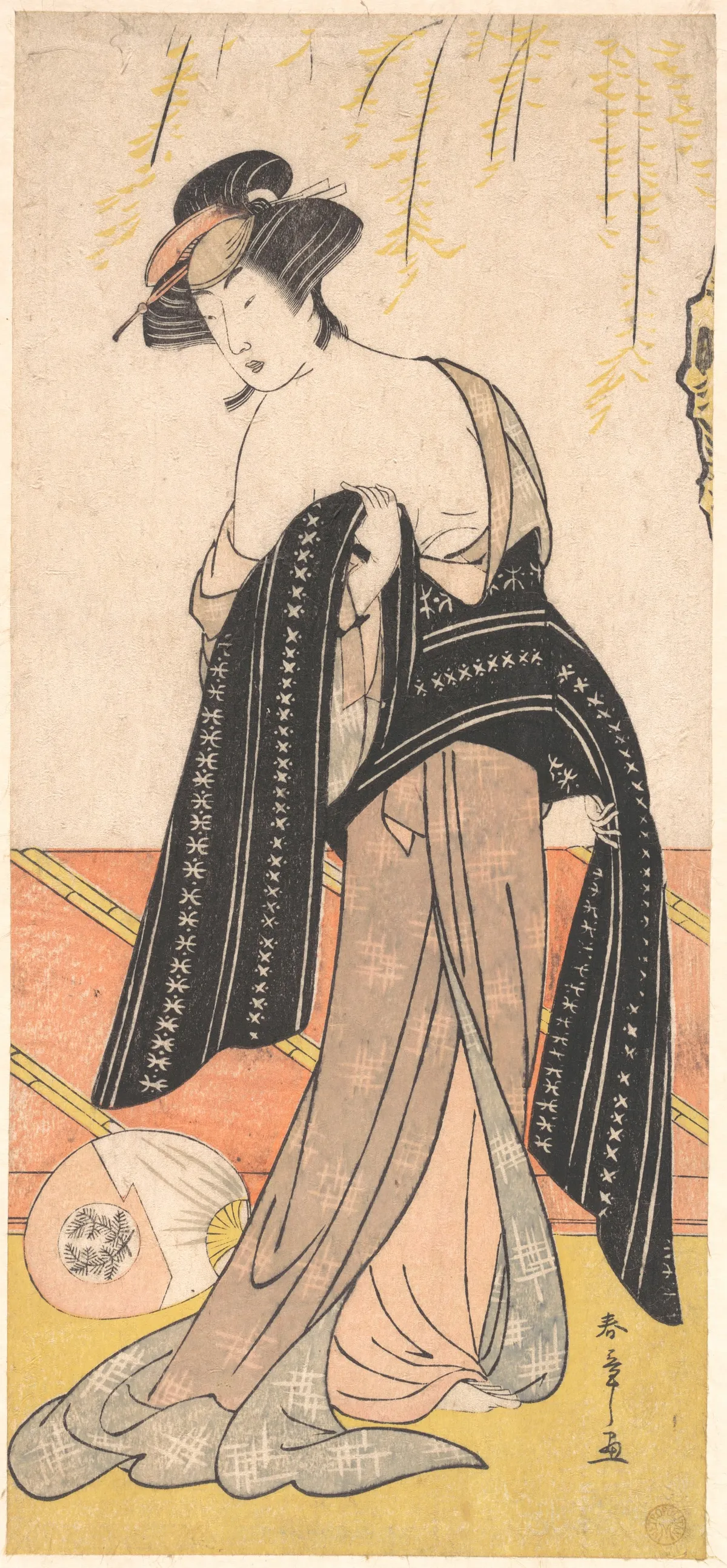 The Actor Nakamura Riko as an Oiran Tying Her Obi | Katsukawa Shunshō 勝川春章 - 浮世繪畫廊