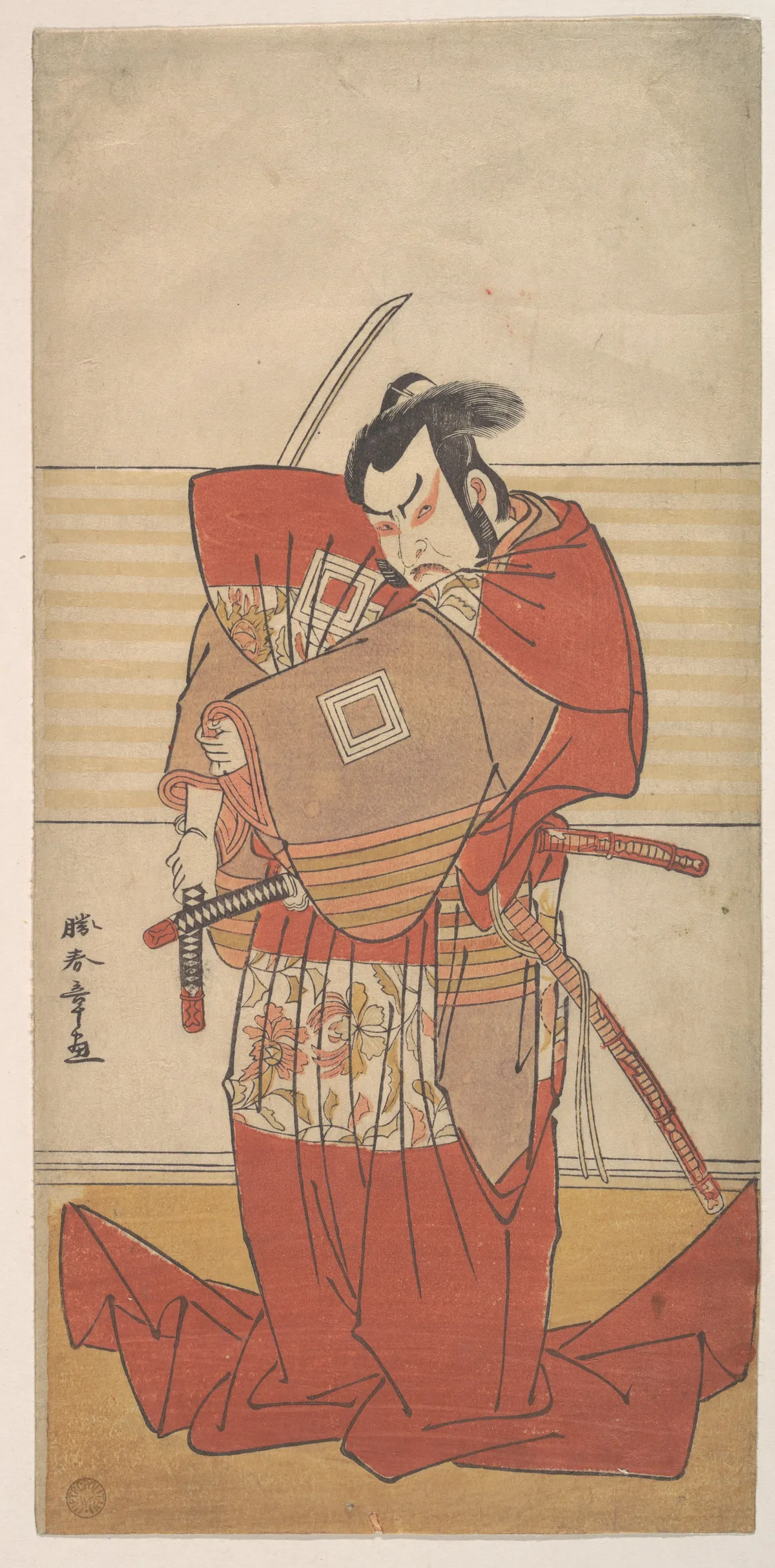 The Actor Ishikawa Danjuro V Performing a Shibaroku Act with a Drawn Sword in His Hand | Katsukawa Shunshō 勝川春章 - 浮世繪畫廊