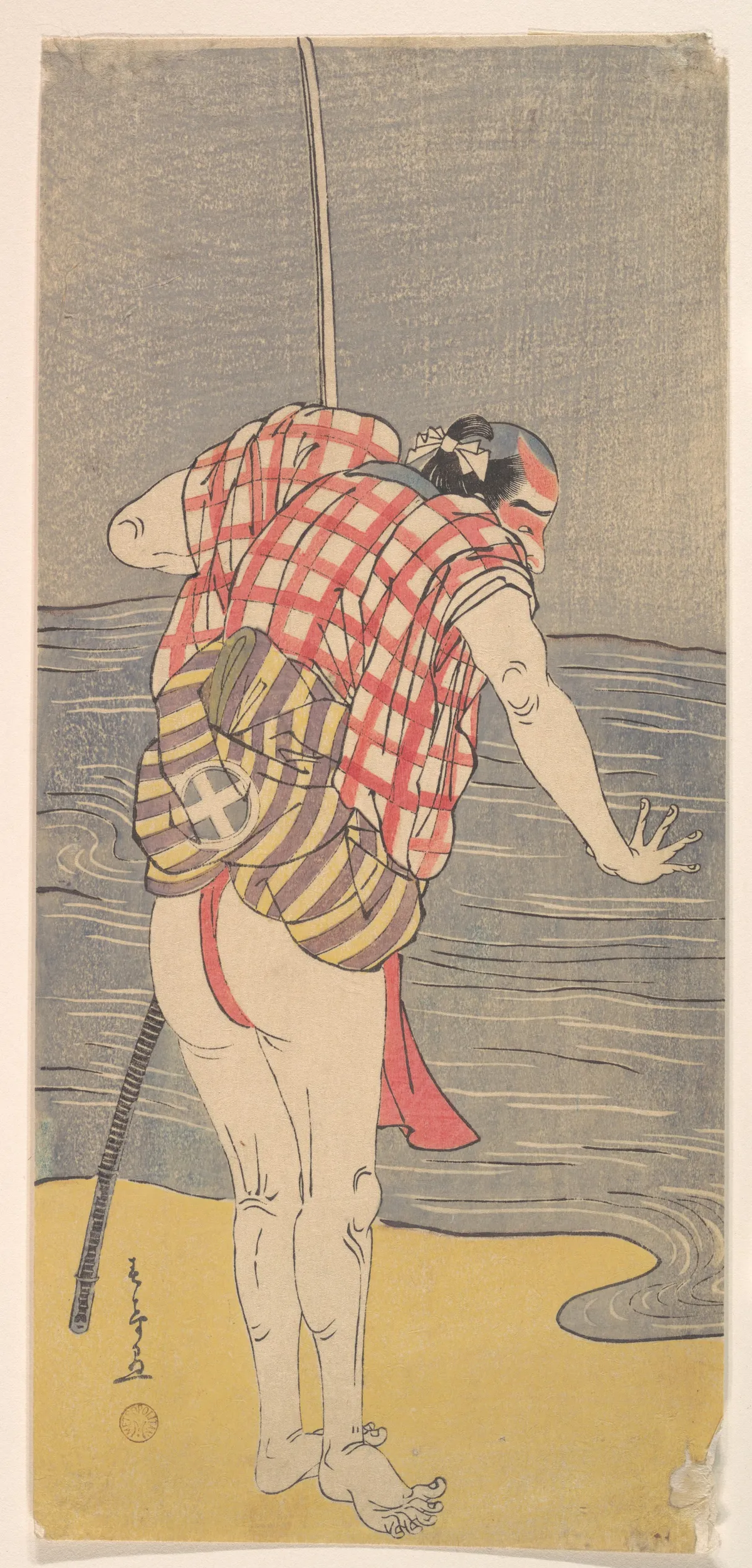 The Actor Otani Hiroemon III as Man Ready to Wade into the Sea with a Drawn Sword | Katsukawa Shunshō 勝川春章 - 浮世繪畫廊