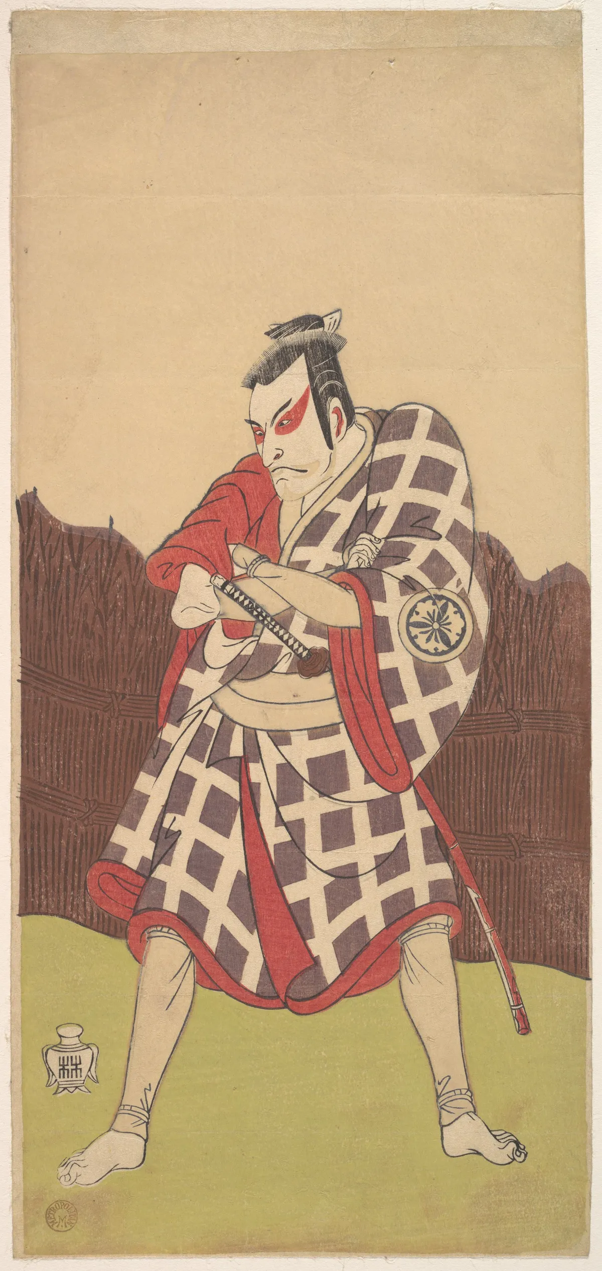 The Actor Matsumoto Koshiro 3rd as a Man who Stands with Arms Folded near a Brush Fence | Katsukawa Shunshō 勝川春章 - 浮世繪畫廊