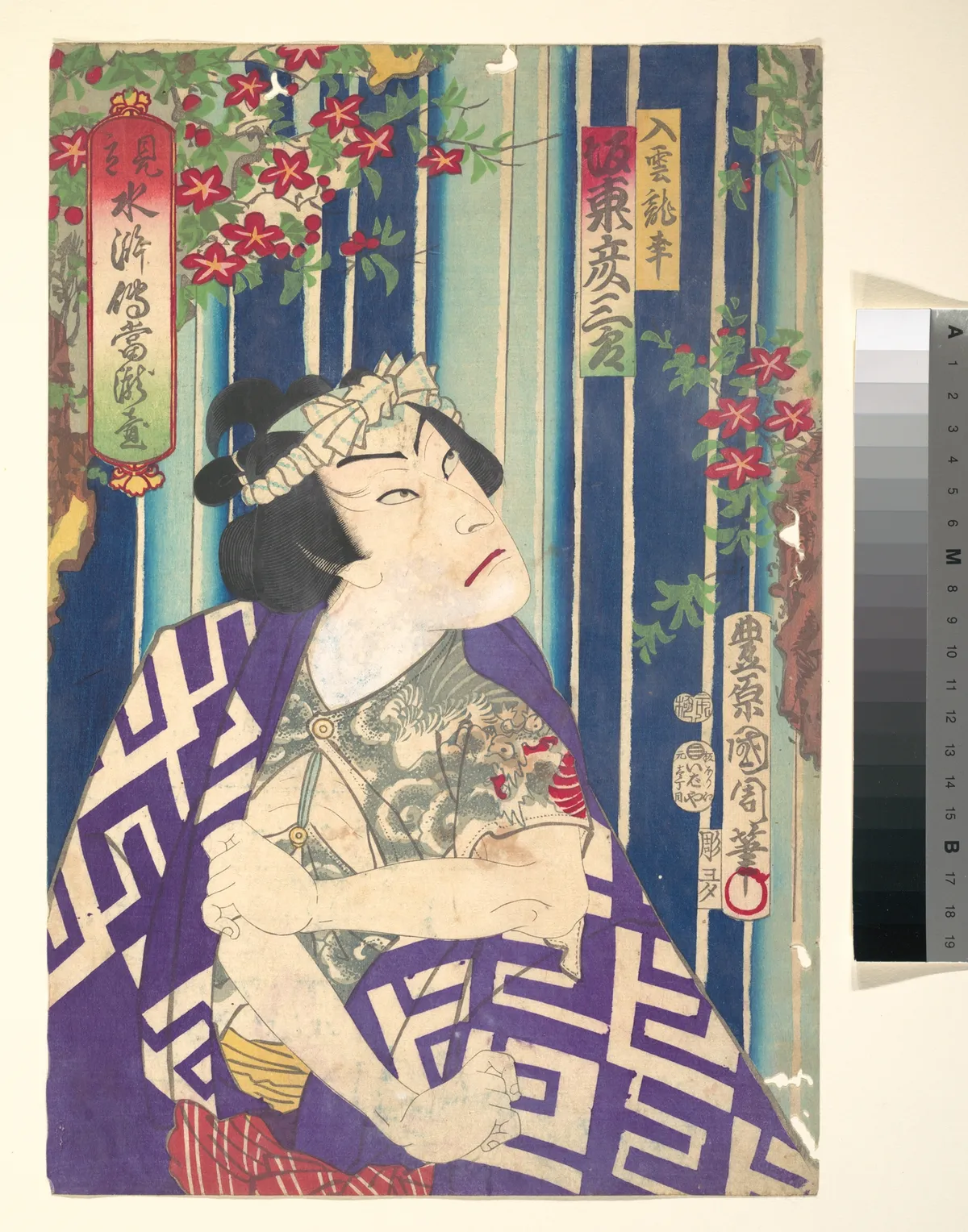 Imaginary portrait, Shuihuzhuan of Stage: Tōryūdai (Mitate Suikoden Tōrōdai) - Actor, Bandō Hikozaburō plays as Nyūunryū | Toyohara Kunichika - 浮世繪畫廊