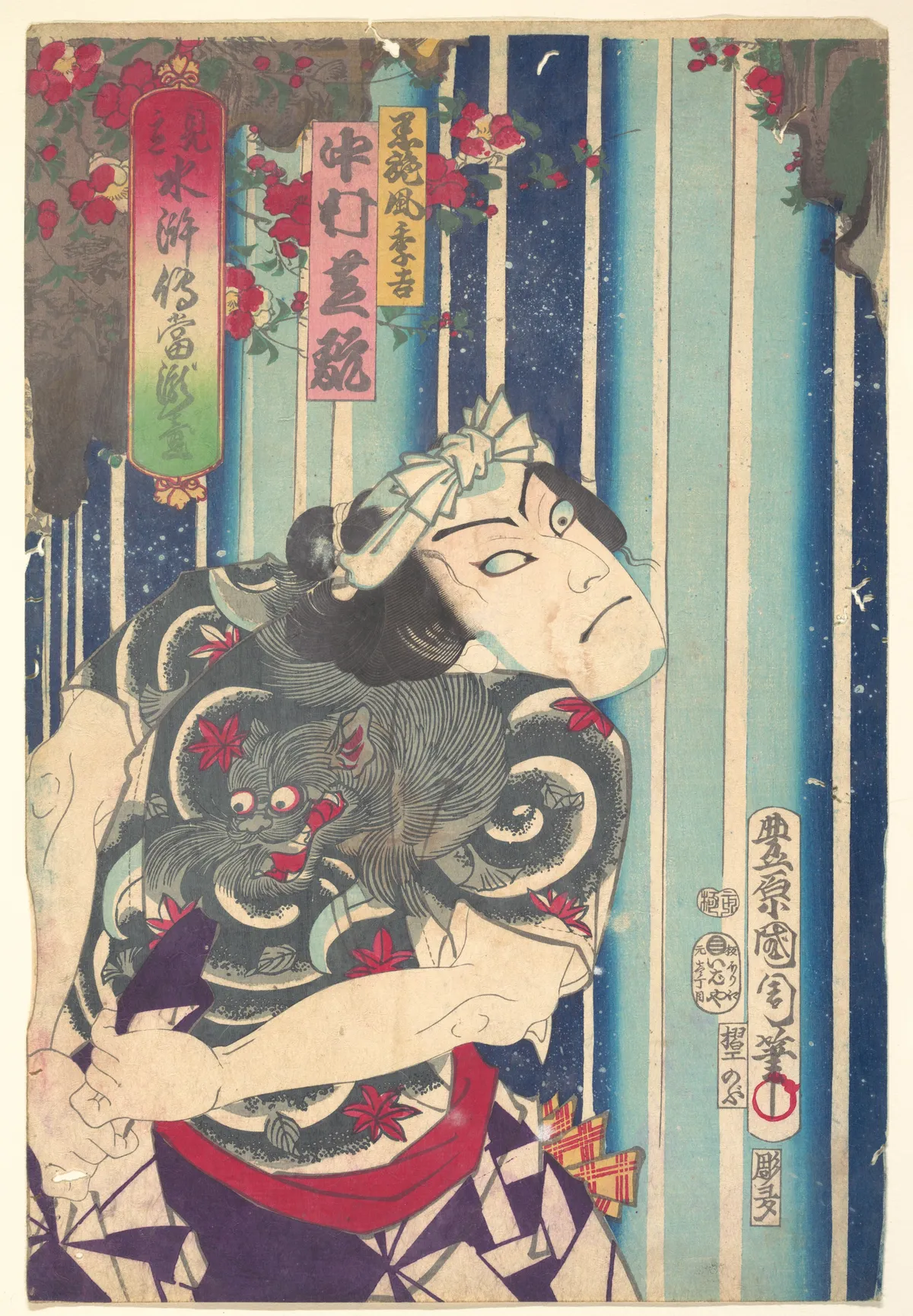 Imaginary portrait, Shuihuzhuan of Stage: Tōryūdai (Mitate Suikoden Tōrōdai) - Actor Nakamura Shikan plays Suekichi | Toyohara Kunichika - 浮世繪畫廊
