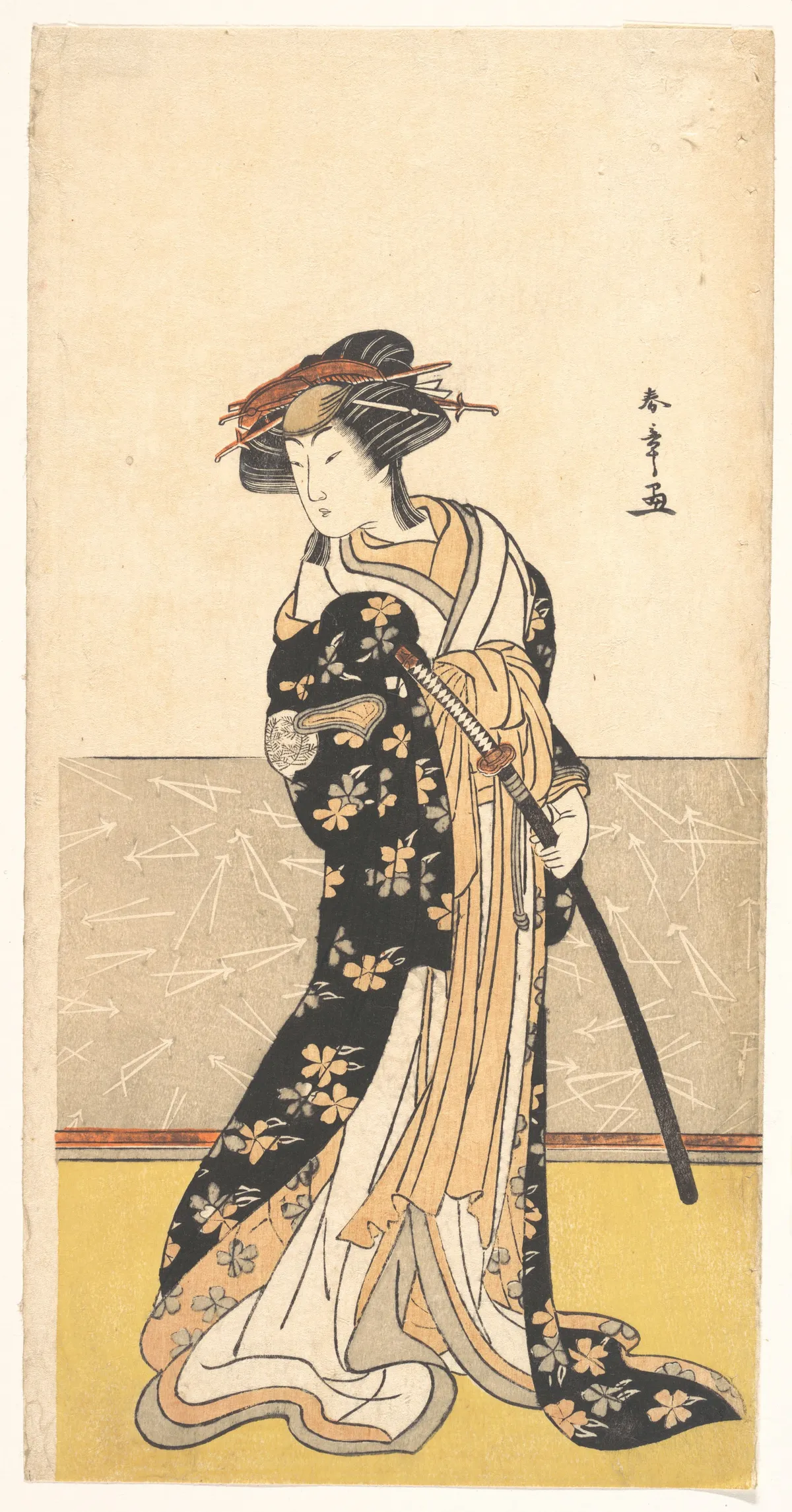 The Actor Nakamura Rikō, as a Courtesan with a Sword | Katsukawa Shunshō 勝川春章 - 浮世繪畫廊