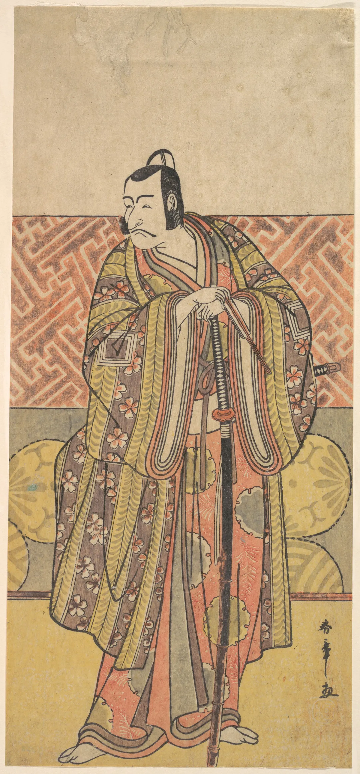 Ichikawa Danjuro V as Kudo Suketsune, Richly Attired, Leaning on His Sword | Katsukawa Shunshō 勝川春章 - 浮世繪畫廊