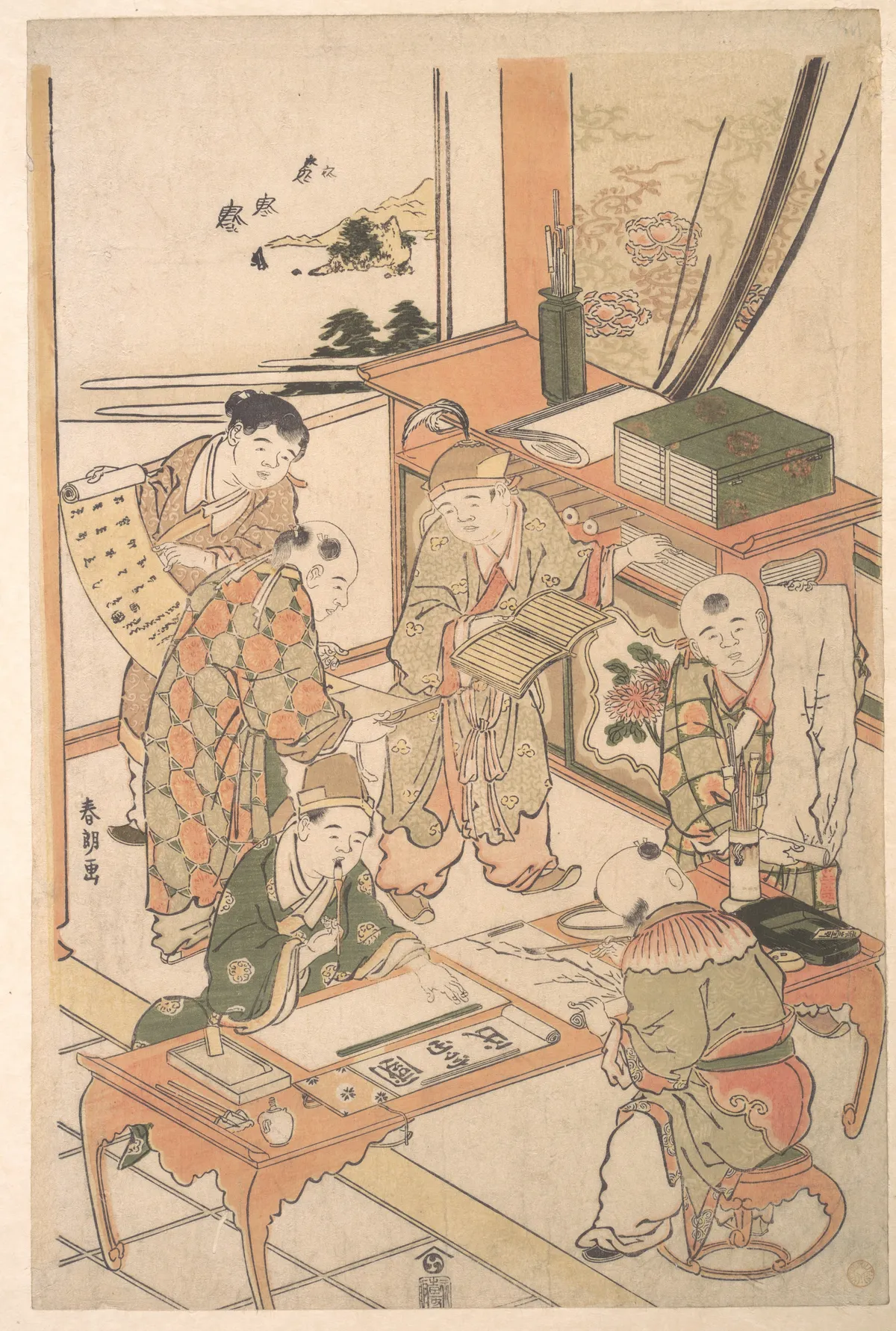 Chinese Boys Learning to Write and Paint | Katsushika Hokusai - 浮世繪畫廊