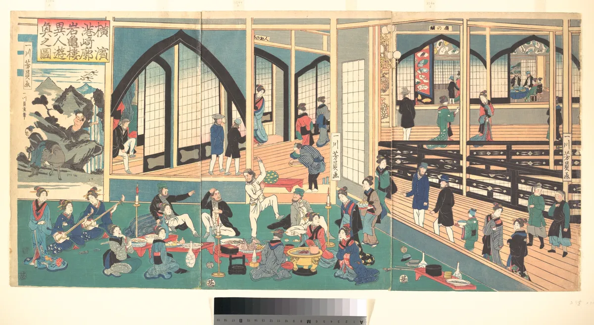 Foreigners Enjoying Themselves in the Gankirō | Utagawa Yoshikazu - 浮世繪畫廊