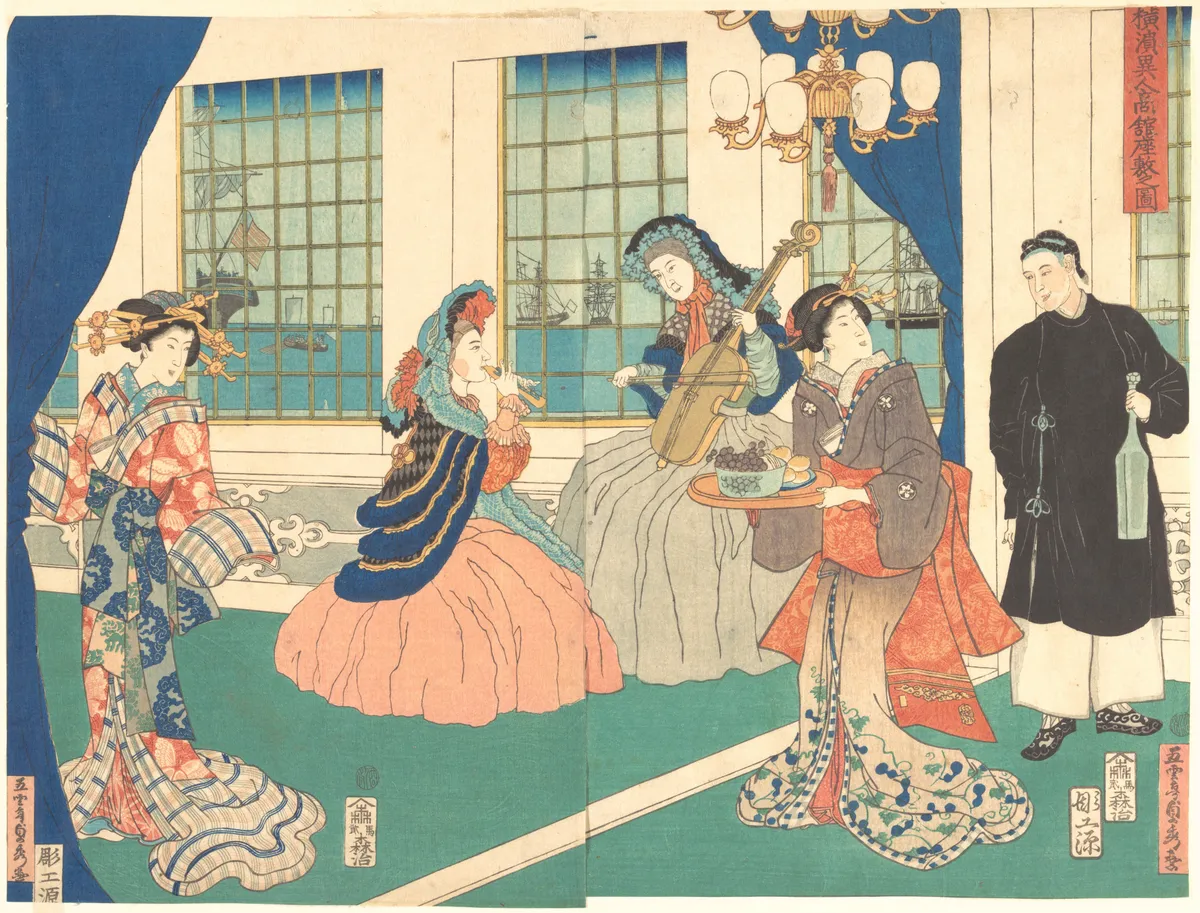 Drawing Room of a Foreign Business Establishment in Yokohama | Utagawa (Gountei) Sadahide - 浮世繪畫廊