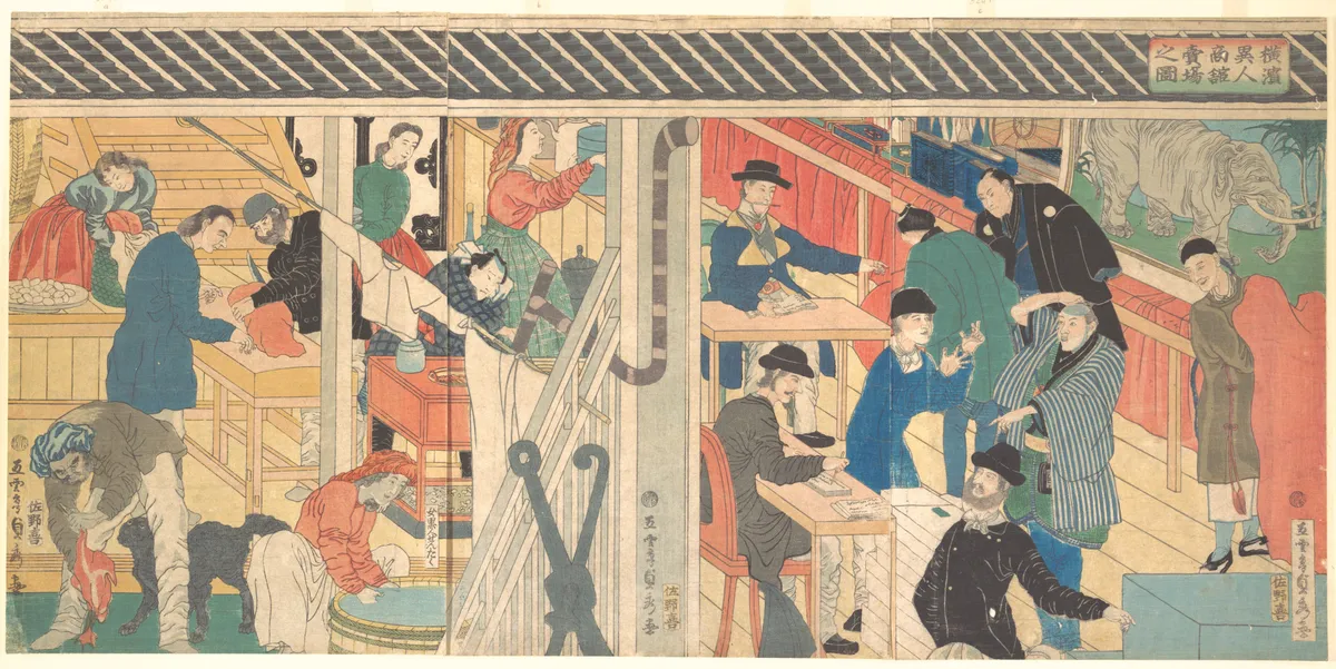Sales Room at the Foreign Trade Building in Yokohama | Utagawa (Gountei) Sadahide - 浮世繪畫廊