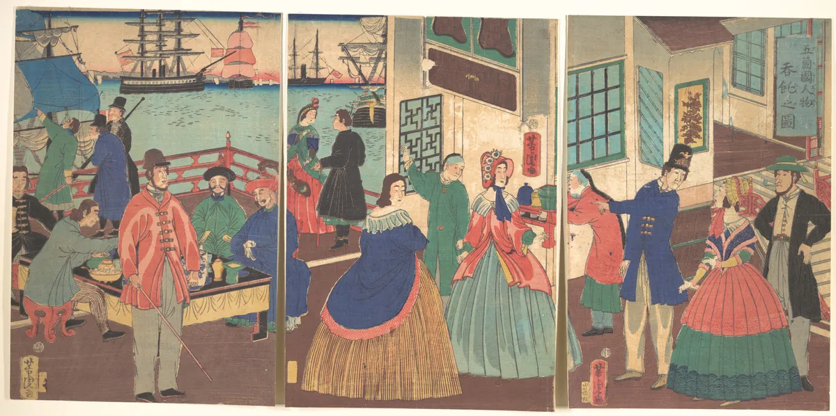 People of the Five Nations Drinking and Eating (Gokakoku jinbutsu dontaku no zu) | Utagawa Yoshitora - 浮世繪畫廊