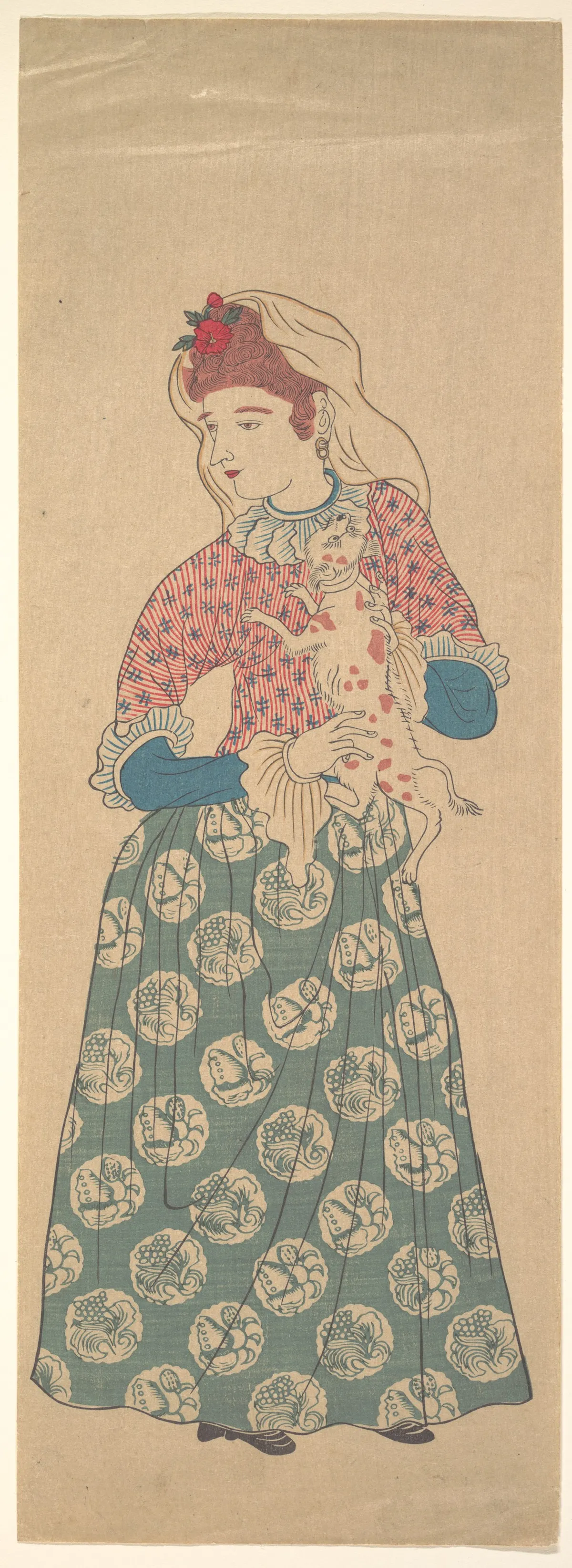 Dutch Woman Holding a Dog | Unidentified artist - 浮世繪畫廊