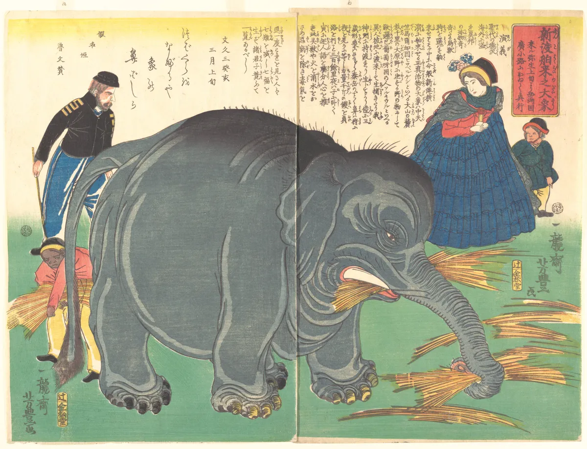 Recently Imported Big Elephant | Ichiryūsai Yoshitoyo - 浮世繪畫廊