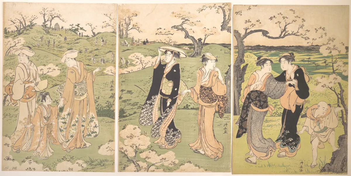 Young Ladies Viewing Cherry–blossoms at Asukayama | Torii Kiyonaga - 浮世繪畫廊
