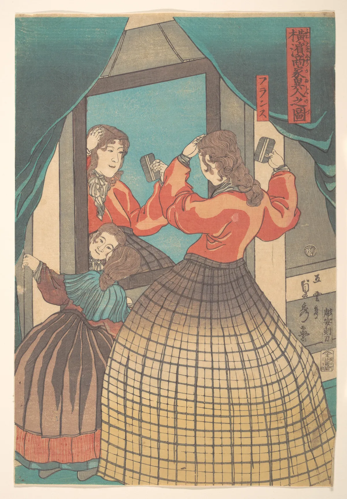 French Woman and Girl, from the series Foreign Merchants in Yokohama (Yokohama shōka ijin no zu) | Utagawa (Gountei) Sadahide - 浮世繪畫廊
