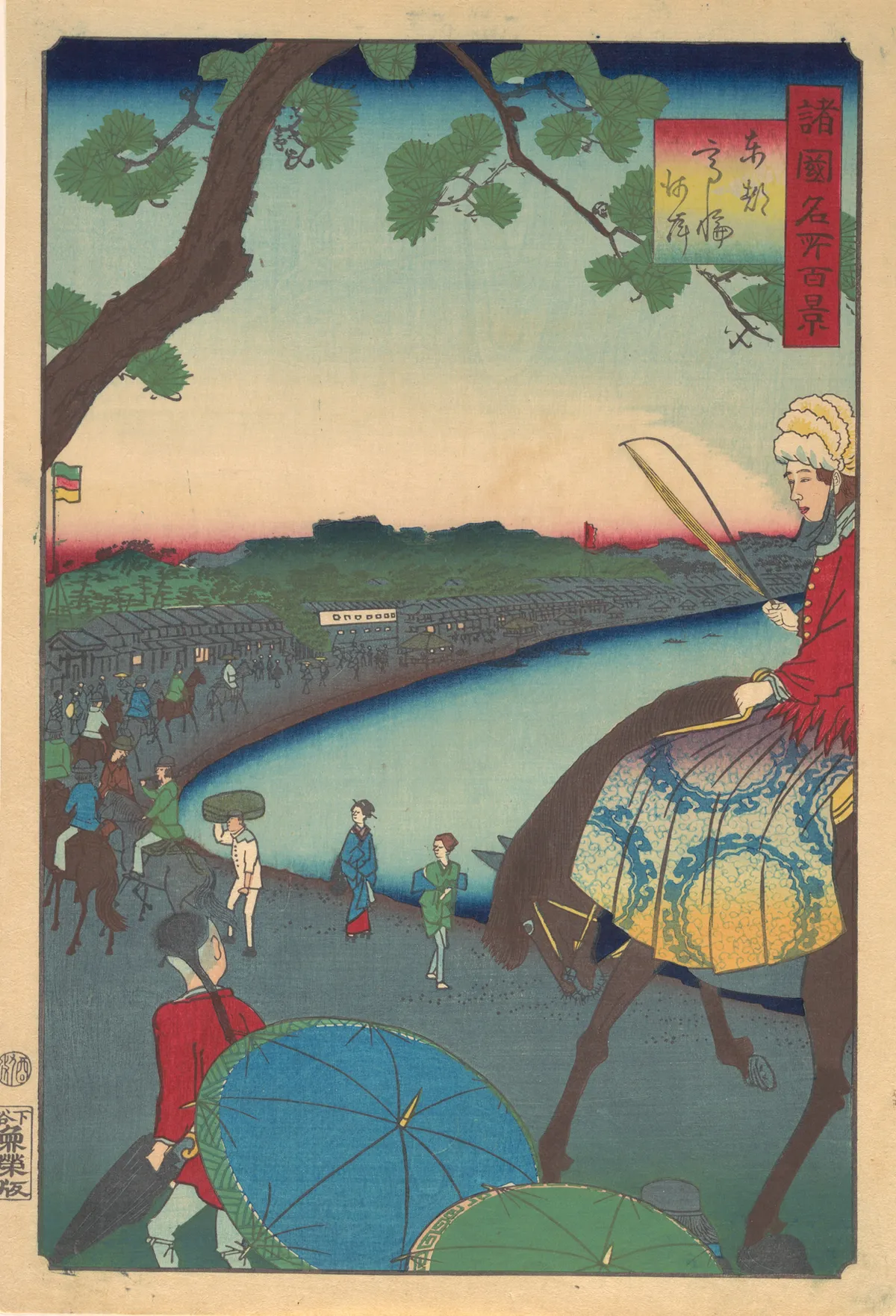 Foreigners Riding Along the Coast at Takanawa in the Eastern Capital | Utagawa Hiroshige II - 浮世繪畫廊