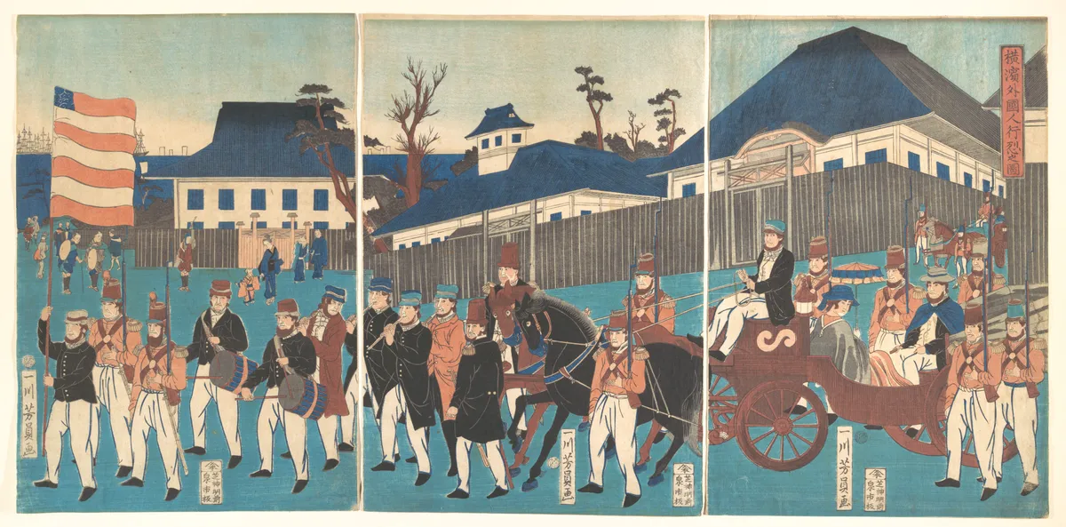 Picture of a Procession of Foreigners at Yokohama | Utagawa Yoshikazu - 浮世繪畫廊