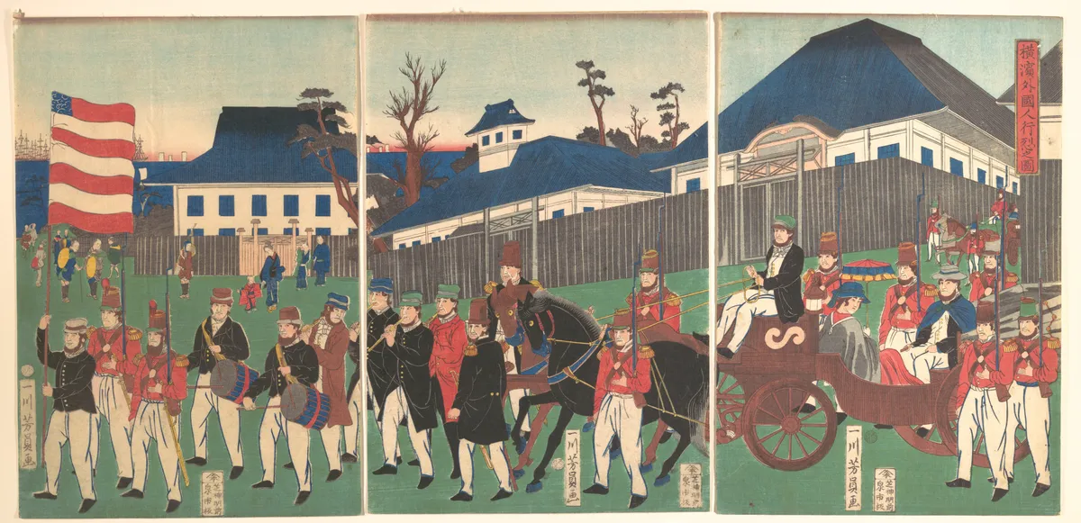 Picture of a Procession of Foreigners at Yokohama | Utagawa Yoshikazu - 浮世繪畫廊