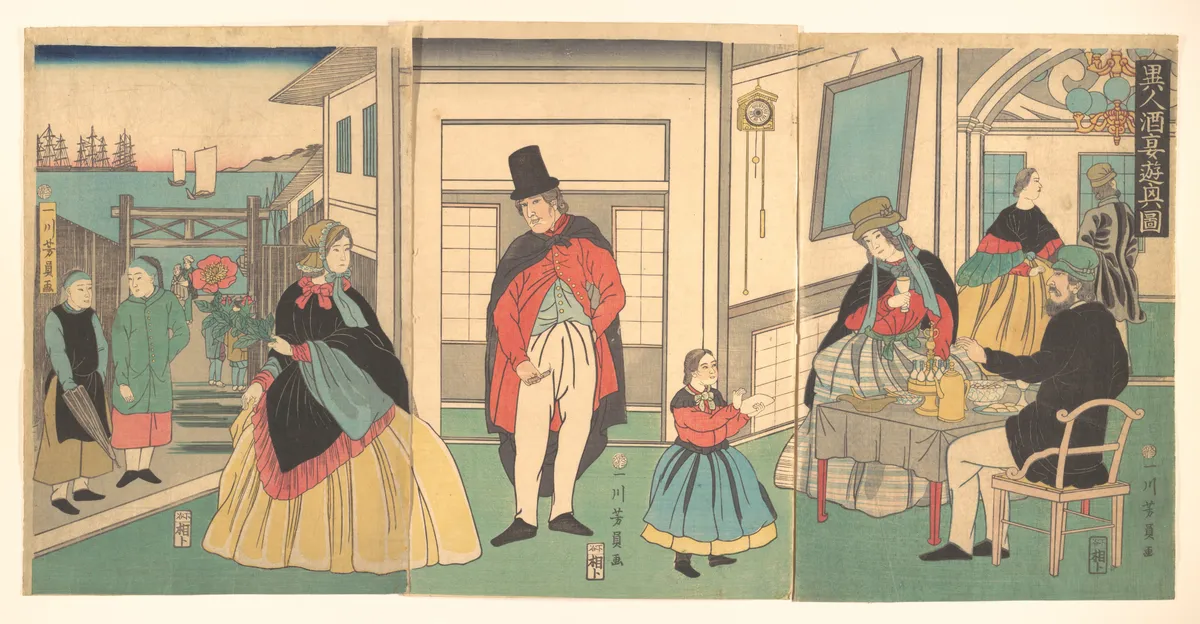 Foreigners Enjoying a Banquet | Utagawa Yoshikazu - 浮世繪畫廊