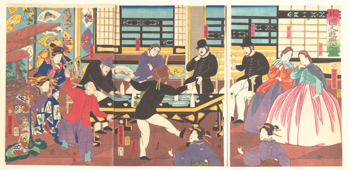 Foreigners Enjoying a Party (Gaikokujin yūkyō no zu) | Utagawa Yoshitora - 浮世繪畫廊